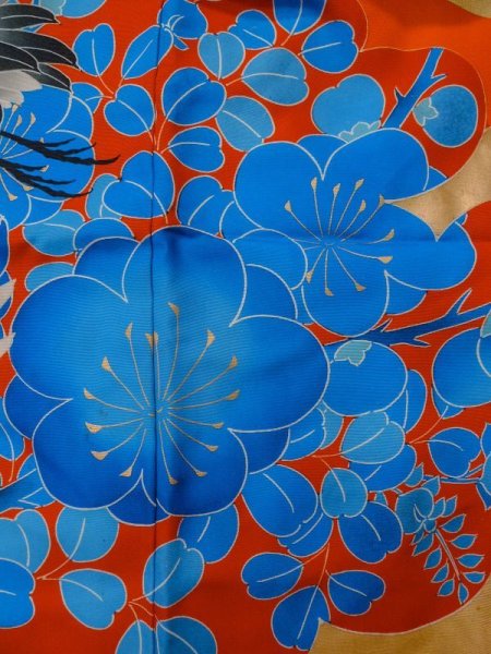 画像11: L1124D  打掛 女性用着物  シルク(正絹)   橙色, ぼたん 【中古】 【USED】 【リサイクル】 ★★★☆☆ (11)