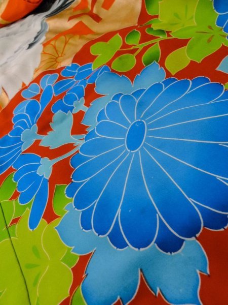 画像15: L1124D  打掛 女性用着物  シルク(正絹)   橙色, ぼたん 【中古】 【USED】 【リサイクル】 ★★★☆☆ (15)