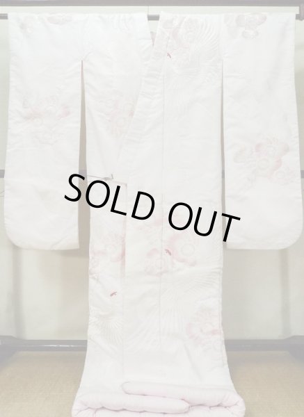 画像3: L1124F  打掛 女性用着物  化繊   白, 梅 【中古】 【USED】 【リサイクル】 ★★☆☆☆ (3)