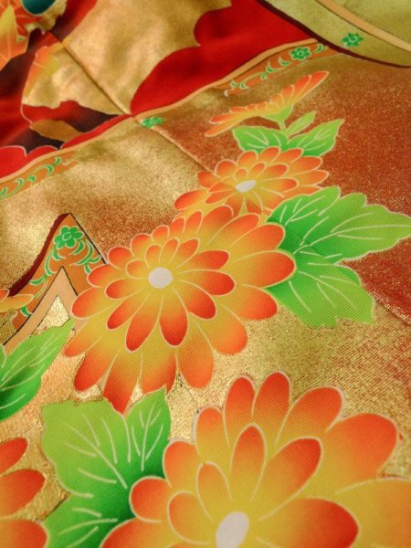 画像14: L1124G Mint  打掛 女性用着物  化繊   赤色, ぼたん 【中古】 【USED】 【リサイクル】 ★★★★☆ (14)