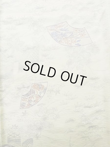 画像4: L1201B  小紋 女性用着物 竹垣柄 シルク（正絹）  光沢のある オフ　ホワイト, 菊 【中古】 【USED】 【リサイクル】 ★★☆☆☆ (4)