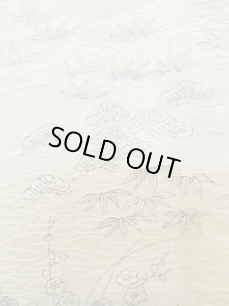 画像6: L1201B  小紋 女性用着物 竹垣柄 シルク（正絹）  光沢のある オフ　ホワイト, 菊 【中古】 【USED】 【リサイクル】 ★★☆☆☆ (6)