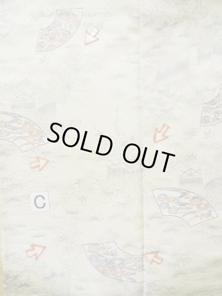 画像16: L1201B  小紋 女性用着物 竹垣柄 シルク（正絹）  光沢のある オフ　ホワイト, 菊 【中古】 【USED】 【リサイクル】 ★★☆☆☆ (16)