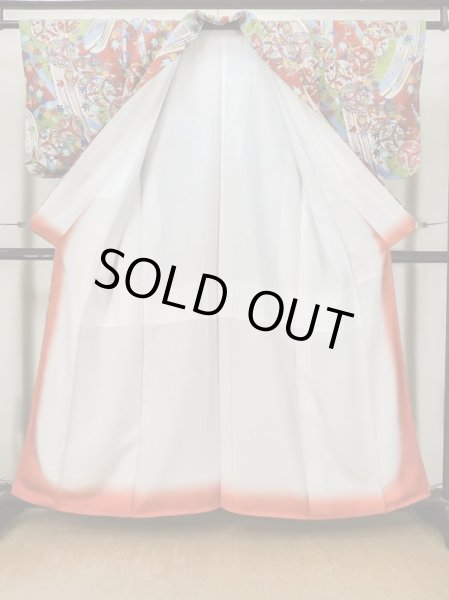 画像2: L1201D Mint  小紋 女性用着物 燕柄 シルク(正絹)   朱赤, 梅 【中古】 【USED】 【リサイクル】 ★★★★☆ (2)