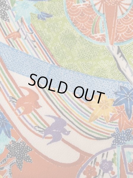 画像6: L1201D Mint  小紋 女性用着物 燕柄 シルク(正絹)   朱赤, 梅 【中古】 【USED】 【リサイクル】 ★★★★☆ (6)