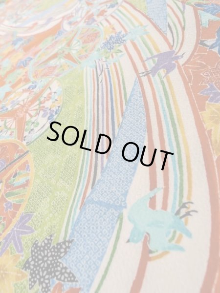 画像9: L1201D Mint  小紋 女性用着物 燕柄 シルク(正絹)   朱赤, 梅 【中古】 【USED】 【リサイクル】 ★★★★☆ (9)