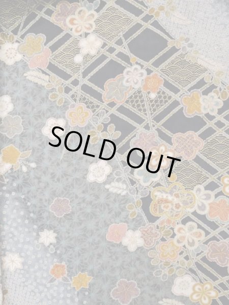 画像3: L1201H Mint  小紋 女性用着物  化繊   黒, 梅 【中古】 【USED】 【リサイクル】 ★★★★☆ (3)