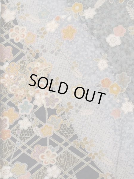 画像4: L1201H Mint  小紋 女性用着物  化繊   黒, 梅 【中古】 【USED】 【リサイクル】 ★★★★☆ (4)