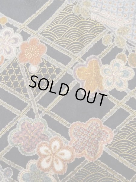 画像7: L1201H Mint  小紋 女性用着物  化繊   黒, 梅 【中古】 【USED】 【リサイクル】 ★★★★☆ (7)