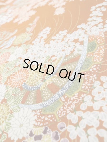 画像11: L1201K Mint  小紋 女性用着物 水車、竹垣柄 シルク(正絹)   橙色, ぼたん 【中古】 【USED】 【リサイクル】 ★★★★☆ (11)