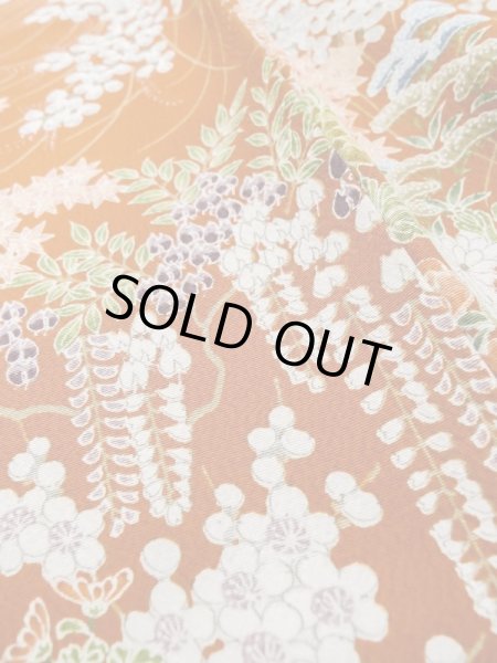 画像12: L1201K Mint  小紋 女性用着物 水車、竹垣柄 シルク(正絹)   橙色, ぼたん 【中古】 【USED】 【リサイクル】 ★★★★☆ (12)