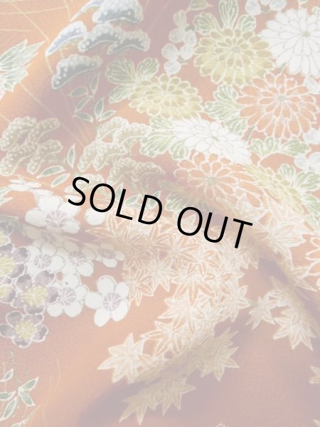 画像13: L1201K Mint  小紋 女性用着物 水車、竹垣柄 シルク(正絹)   橙色, ぼたん 【中古】 【USED】 【リサイクル】 ★★★★☆ (13)