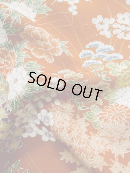 画像14: L1201K Mint  小紋 女性用着物 水車、竹垣柄 シルク(正絹)   橙色, ぼたん 【中古】 【USED】 【リサイクル】 ★★★★☆ (14)