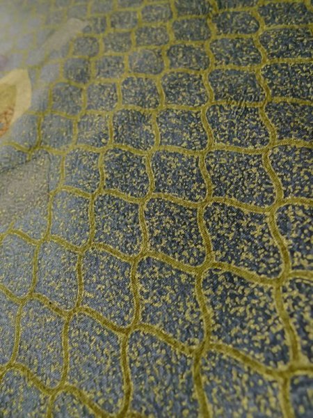 画像10: L1201N  小紋 女性用着物  化繊   オリーブ, 桜 【中古】 【USED】 【リサイクル】 ★★★☆☆ (10)