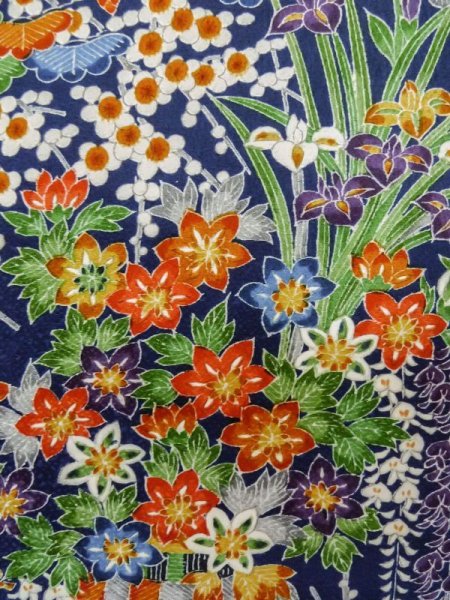 画像6: L1201Y Mint  小紋 女性用着物  シルク(正絹)  深い 青, 花 【中古】 【USED】 【リサイクル】 ★★★★☆ (6)