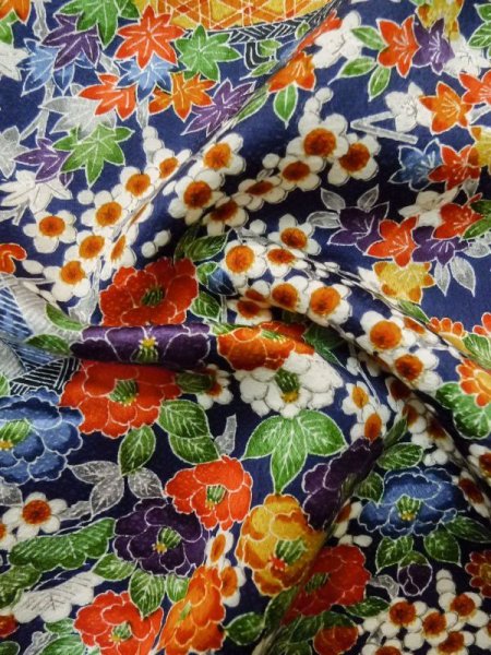 画像12: L1201Y Mint  小紋 女性用着物  シルク(正絹)  深い 青, 花 【中古】 【USED】 【リサイクル】 ★★★★☆ (12)