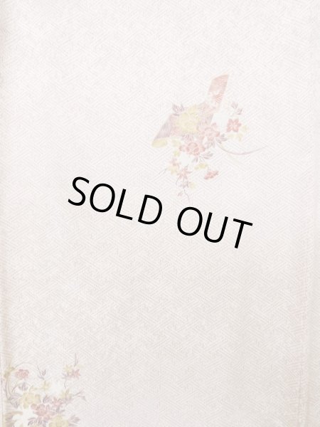 画像3: L1201Z  小紋 女性用着物 巻物柄 シルク(正絹)   白, ぼたん 【中古】 【USED】 【リサイクル】 ★★☆☆☆ (3)