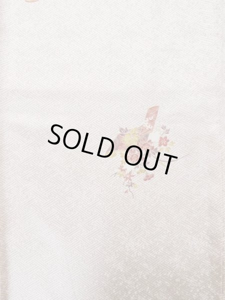 画像5: L1201Z  小紋 女性用着物 巻物柄 シルク(正絹)   白, ぼたん 【中古】 【USED】 【リサイクル】 ★★☆☆☆ (5)