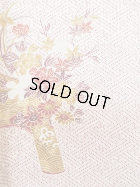 画像7: L1201Z  小紋 女性用着物 巻物柄 シルク(正絹)   白, ぼたん 【中古】 【USED】 【リサイクル】 ★★☆☆☆ (7)