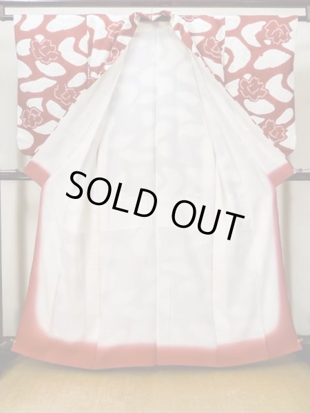 画像2: L1202C  小紋 女性用着物  シルク(正絹)   白, 花 【中古】 【USED】 【リサイクル】 ★★☆☆☆ (2)