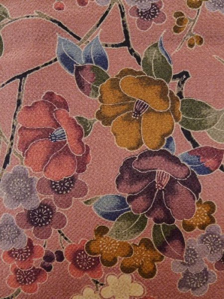 画像5: L1202D  小紋 女性用着物  シルク(正絹)  淡い 桃色, 梅 【中古】 【USED】 【リサイクル】 ★★☆☆☆ (5)