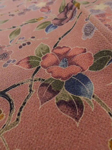 画像10: L1202D  小紋 女性用着物  シルク(正絹)  淡い 桃色, 梅 【中古】 【USED】 【リサイクル】 ★★☆☆☆ (10)