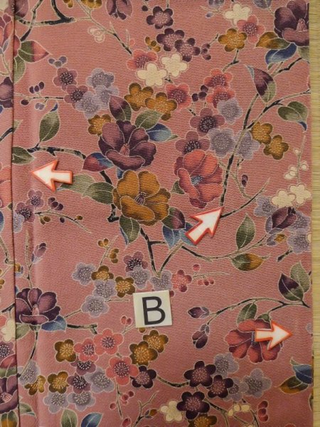 画像15: L1202D  小紋 女性用着物  シルク(正絹)  淡い 桃色, 梅 【中古】 【USED】 【リサイクル】 ★★☆☆☆ (15)