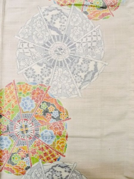 画像4: L1220K  単衣 女性用着物 水車柄 シルク(正絹) 淡い 薄い 桃色, 花 【中古】 【USED】 【リサイクル】 ★★☆☆☆ (4)