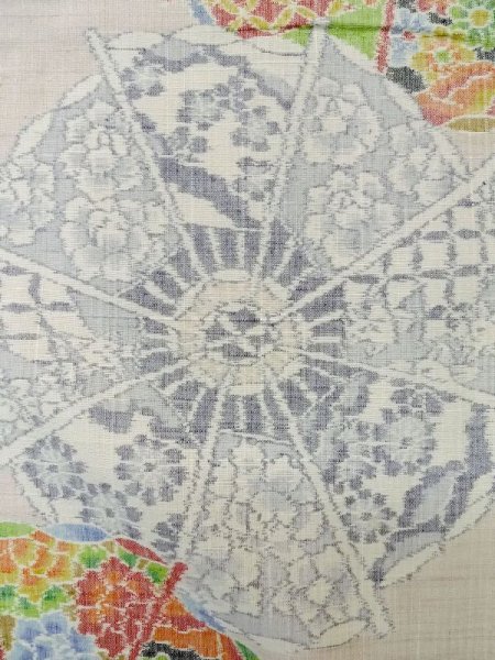 画像6: L1220K  単衣 女性用着物 水車柄 シルク(正絹) 淡い 薄い 桃色, 花 【中古】 【USED】 【リサイクル】 ★★☆☆☆ (6)