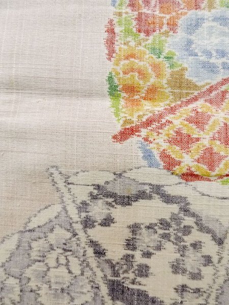 画像7: L1220K  単衣 女性用着物 水車柄 シルク(正絹) 淡い 薄い 桃色, 花 【中古】 【USED】 【リサイクル】 ★★☆☆☆ (7)