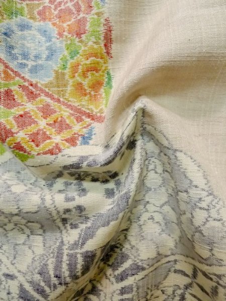 画像11: L1220K  単衣 女性用着物 水車柄 シルク(正絹) 淡い 薄い 桃色, 花 【中古】 【USED】 【リサイクル】 ★★☆☆☆ (11)