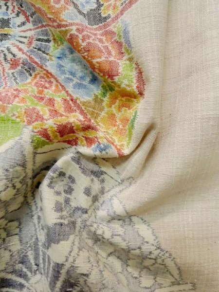 画像12: L1220K  単衣 女性用着物 水車柄 シルク(正絹) 淡い 薄い 桃色, 花 【中古】 【USED】 【リサイクル】 ★★☆☆☆ (12)