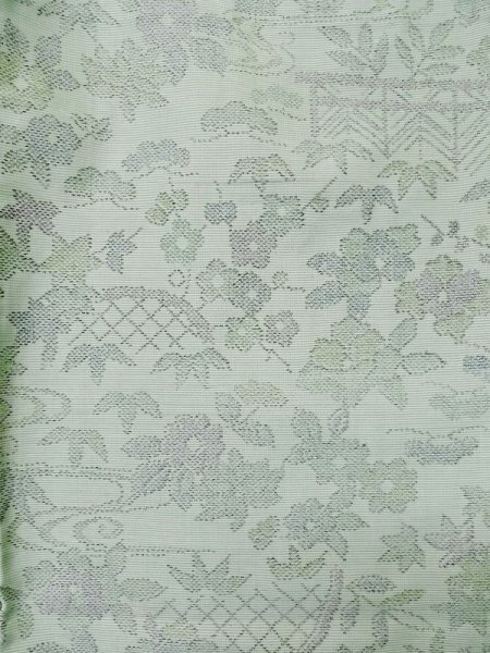 画像3: L1220S  単衣 女性用着物 竹垣柄 シルク(正絹) 淡い 薄い 黄緑色, 花 【中古】 【USED】 【リサイクル】 ★★☆☆☆ (3)