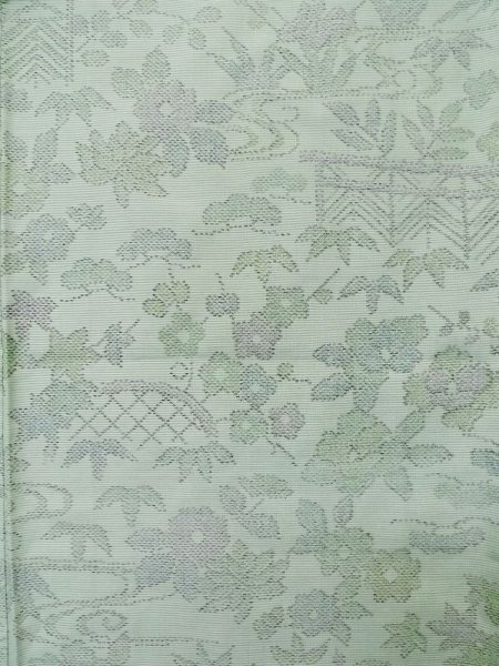 画像4: L1220S  単衣 女性用着物 竹垣柄 シルク(正絹) 淡い 薄い 黄緑色, 花 【中古】 【USED】 【リサイクル】 ★★☆☆☆ (4)