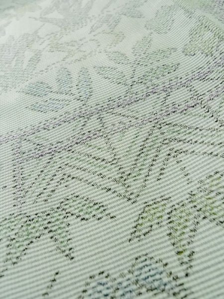 画像8: L1220S  単衣 女性用着物 竹垣柄 シルク(正絹) 淡い 薄い 黄緑色, 花 【中古】 【USED】 【リサイクル】 ★★☆☆☆ (8)