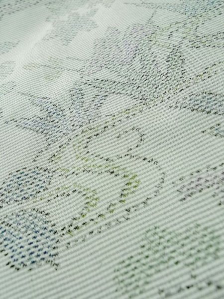 画像9: L1220S  単衣 女性用着物 竹垣柄 シルク(正絹) 淡い 薄い 黄緑色, 花 【中古】 【USED】 【リサイクル】 ★★☆☆☆ (9)