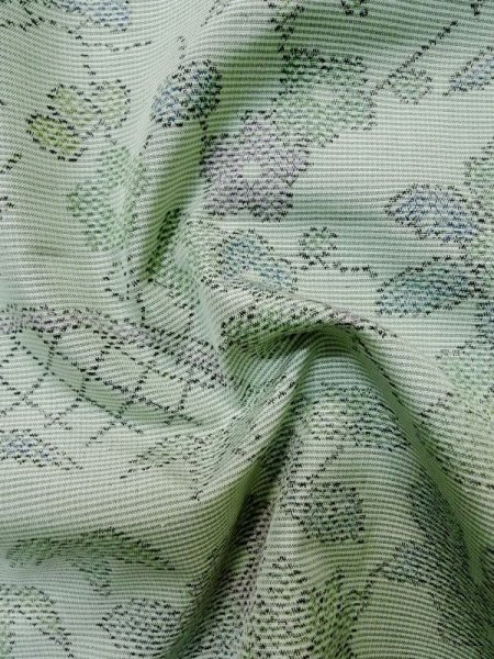 画像11: L1220S  単衣 女性用着物 竹垣柄 シルク(正絹) 淡い 薄い 黄緑色, 花 【中古】 【USED】 【リサイクル】 ★★☆☆☆ (11)