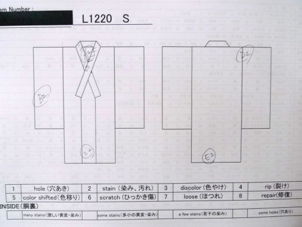 画像13: L1220S  単衣 女性用着物 竹垣柄 シルク(正絹) 淡い 薄い 黄緑色, 花 【中古】 【USED】 【リサイクル】 ★★☆☆☆ (13)