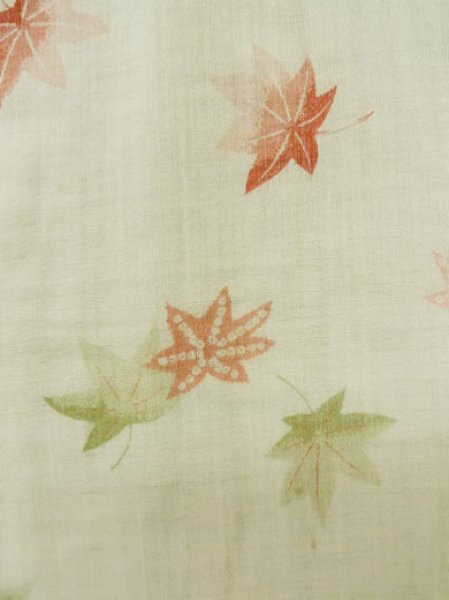 画像5: M0110G  襦袢 女性用着物  モスリン  緑み アイボリー, もみじ 【中古】 【USED】 【リサイクル】 ★☆☆☆☆ (5)