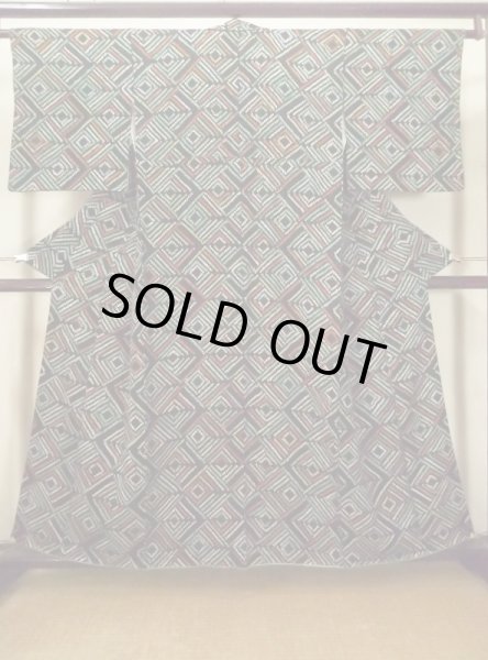 画像1: M0131H  小紋 女性用着物  シルク（正絹）   黒, かのこ 【中古】 【USED】 【リサイクル】 ★★★☆☆ (1)