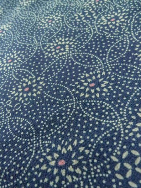 画像8: M0201A  小紋 女性用着物  化繊  淡い 青, 花 【中古】 【USED】 【リサイクル】 ★★☆☆☆ (8)