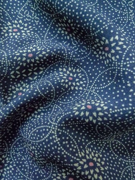 画像11: M0201A  小紋 女性用着物  化繊  淡い 青, 花 【中古】 【USED】 【リサイクル】 ★★☆☆☆ (11)