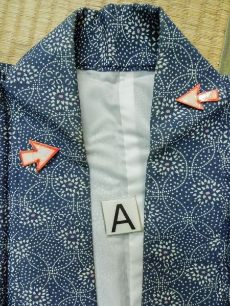 画像13: M0201A  小紋 女性用着物  化繊  淡い 青, 花 【中古】 【USED】 【リサイクル】 ★★☆☆☆ (13)