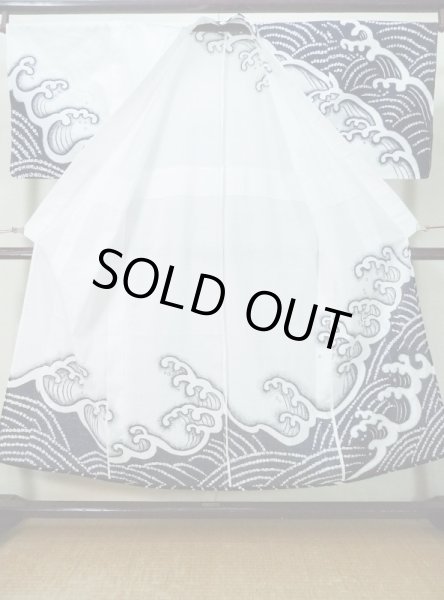 画像2: M0207Y Mint  男性用浴衣 男性用着物  綿   藍, 波 【中古】 【USED】 【リサイクル】 ★★★★☆ (2)