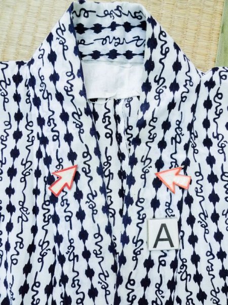 画像12: M0301B  男性用浴衣 男性用着物  綿   藍, 抽象的模様 【中古】 【USED】 【リサイクル】 ★★☆☆☆ (12)