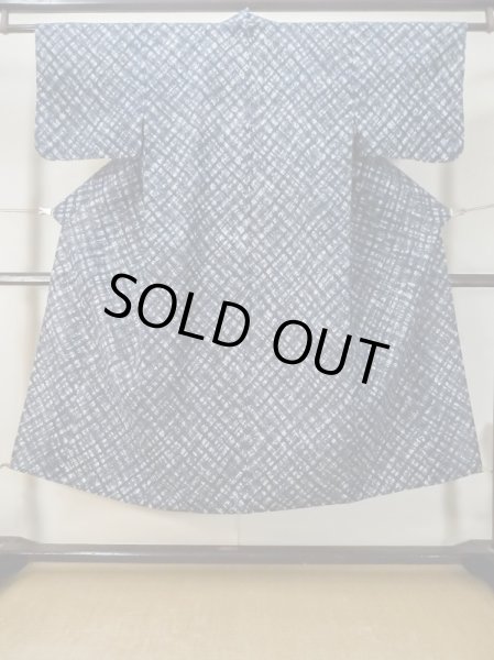 画像1: M0301C  浴衣（日本製） 女性用着物  綿   青, 抽象的模様 【中古】 【USED】 【リサイクル】 ★★★☆☆ (1)