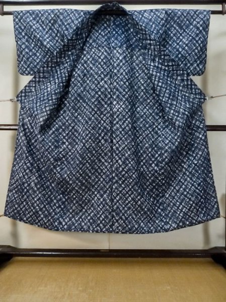 画像2: M0301C  浴衣(日本製) 女性用着物  綿   青, 抽象的模様 【中古】 【USED】 【リサイクル】 ★★★☆☆ (2)
