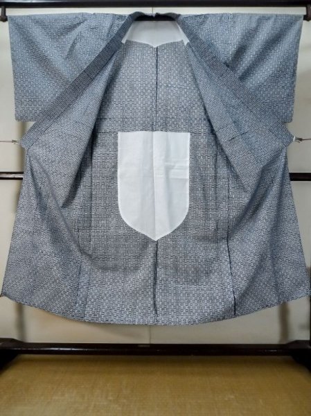 画像2: M0301D  男性用浴衣 男性用着物  綿   藍, 幾何学模様 【中古】 【USED】 【リサイクル】 ★★★☆☆ (2)