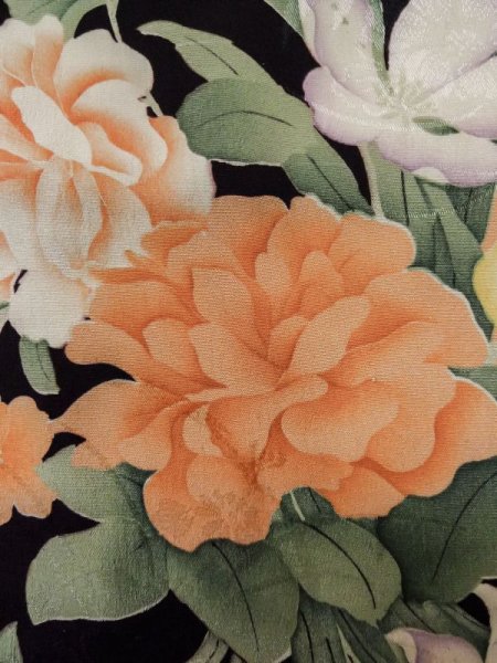 画像6: M0307A  小紋 女性用着物 地紋:竹垣柄、柄:本 シルク(正絹)   黒, 花 【中古】 【USED】 【リサイクル】 ★☆☆☆☆ (6)