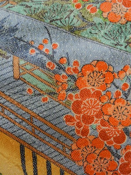 画像9: M0307G  小紋 女性用着物  シルク(正絹)  光沢のある 山吹, 桜 【中古】 【USED】 【リサイクル】 ★★★★☆ (9)